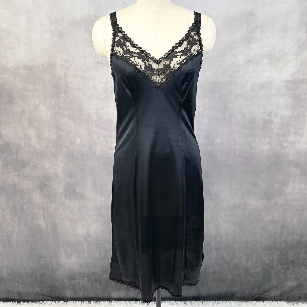 Maidenform Womens Black Slip Dress 34 Lace Lingerie Y2K Retro Glam Feminine